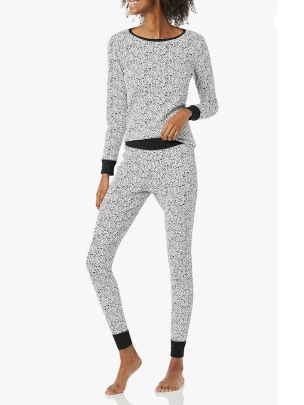 NWT Amazon Essentials Women's Knit Pajama Set Black/White Snow Leopard Size Med